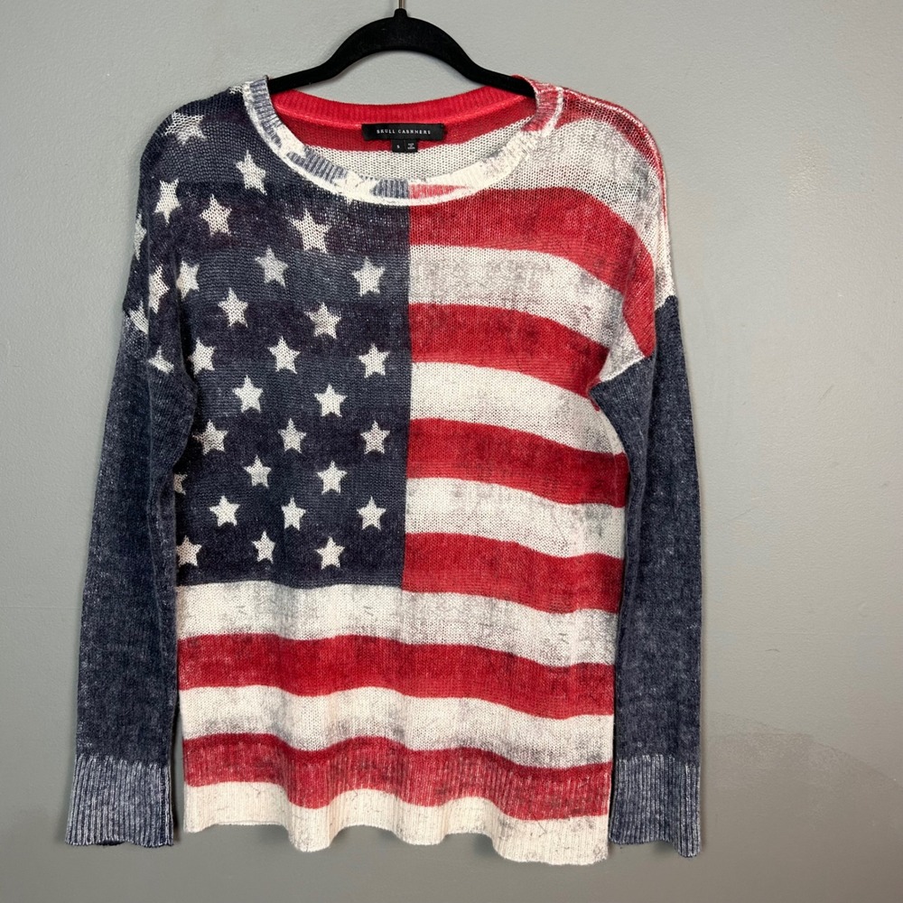 Skull Cashmere Sweater Small American Flag Cashmere Americana Western Coastal - Picture 5 of 12